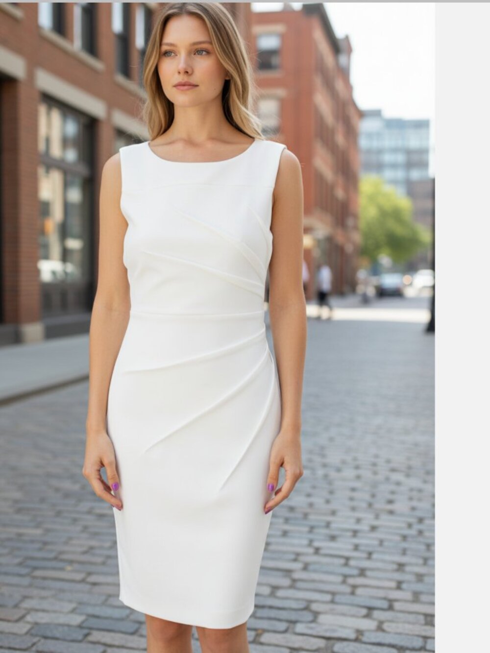 NWT Calvin Klein Starburst Sheath Dress White Scuba Knit Ruched Illusion 20W